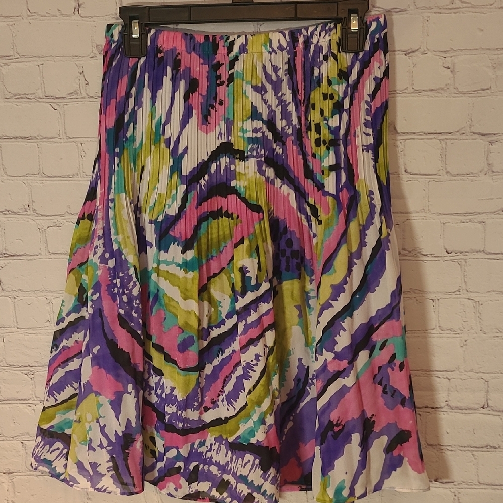 Coloful Accordian Pleated A Line Skirt Medium Elastic Waist Whimsy Spring